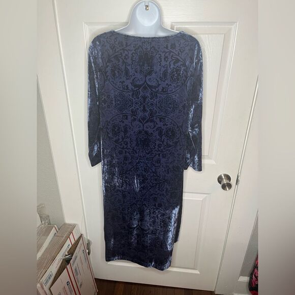 Coldwater Creek Navy Blue Floral Embossed Velvet Dress Shift L - Picture 7 of 8